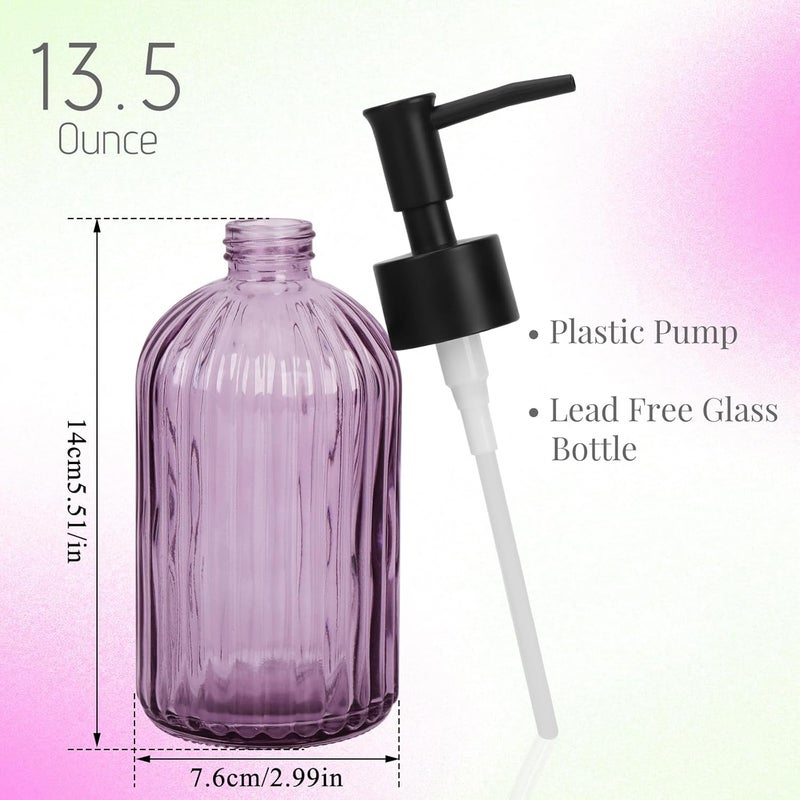 Ulable Glass Soap Dispenser with Plastic Pump, Hand Soap Dispenser for Hand Wash, Lotion Dispenser for Dishwashing Liquid, Lotion Shower Gel (Striped Purple) - Image 2